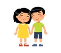 Young asian boy and girl in love flat vector illustration