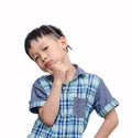 Young Asian boy looks serious with pencil Royalty Free Stock Photo