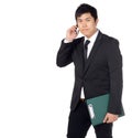 Young asian business man with file and phone Royalty Free Stock Photo