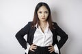 Young Asian business woman in black suit feeling serious and focus staring at camera Royalty Free Stock Photo