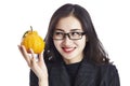 Young asian business woman holding an ugli fruit Royalty Free Stock Photo