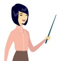 Young asian business woman with a pointer. Royalty Free Stock Photo