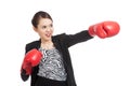 Young Asian business woman with red boxing gloves Royalty Free Stock Photo