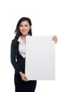 Young asian business woman showing a white board isolated on white background. Royalty Free Stock Photo