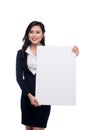 Young asian business woman showing a white board isolated on white background. Royalty Free Stock Photo