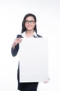 Young asian business woman showing a white board isolated on white background. Royalty Free Stock Photo