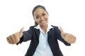 Young asian business woman smiling while giving two thumbs up Royalty Free Stock Photo