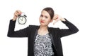 Young Asian business woman thumbs down with a clock Royalty Free Stock Photo