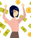 Young asian business woman under money rain. Royalty Free Stock Photo