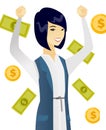 Young asian business woman under money rain. Royalty Free Stock Photo