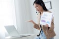 Young asian business woman using laptop computer for video conference online. Royalty Free Stock Photo