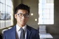 Young Asian businessman looking to camera, head and shoulders Royalty Free Stock Photo