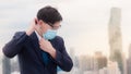 Young Asian businessman Prepare to work by wearing a surgical mask. To prevent the corona virus or covid-19