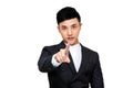 Young Asian businessman raise hand and point finger