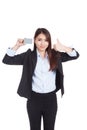 Young Asian businesswoman thumbs up show blank card Royalty Free Stock Photo