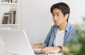 Young Asian Casual Businessman Working with Laptop in Home Office Royalty Free Stock Photo