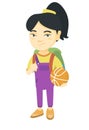 Schoolgirl with backpack holding a basketball. Royalty Free Stock Photo