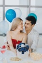 Young Asian couple celebrating new year together Royalty Free Stock Photo