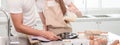 Young Asian couple happy loving couple bakers helping to make dinner. Royalty Free Stock Photo