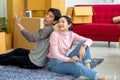 Married lovers move the cardboard boxes to new family house Royalty Free Stock Photo