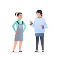 Young asian couple wearing casual clothes happy man woman discussing together chinese or japanese female male cartoon