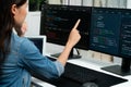 Young Asian in IT developer pointing online information on pc. Stratagem.