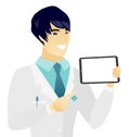 Young asian doctor holding tablet computer.