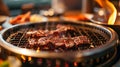 Young asian eating korean barbecue yakiniku in restaurant. Generative Ai Royalty Free Stock Photo