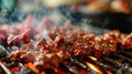 Young asian eating korean barbecue yakiniku in restaurant. Generative Ai Royalty Free Stock Photo