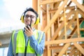 Young asian engineers are working on the construction site
