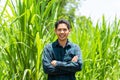 Young Asian farmer standing in Napier grass field