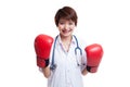 Young Asian female doctor ready to fight. Royalty Free Stock Photo