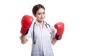 Young Asian female doctor ready to fight. Royalty Free Stock Photo