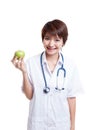 Young Asian female doctor show an apple. Royalty Free Stock Photo