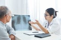 Young female doctor examining x-ray film. Royalty Free Stock Photo