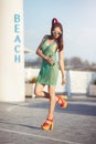 Young asian female enjoying sunny day on tropical beach Royalty Free Stock Photo