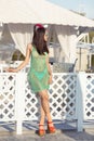 Young asian female enjoying sunny day on tropical beach Royalty Free Stock Photo