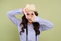 Young asian female traveler in casual clothing gesture hands as