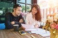 Young asian freelance working at home happiness and smiling face