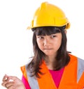 Young Asian Girl With Hard Hat And Vest X Royalty Free Stock Photo