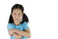 Young Asian Girl Is Touchy,hotheaded Isolated On White Background,Emotions,face Expression Concept