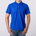 Young Asian man wear blank of blue polo t-shirt Royalty Free Stock Photo