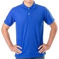 Young Asian man wear blank of blue polo t-shirt Royalty Free Stock Photo