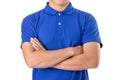 Young Asian man wear blank of blue polo t-shirt Royalty Free Stock Photo