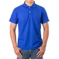 Young Asian man wear blank of blue polo t-shirt Royalty Free Stock Photo