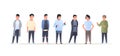 Young asian men group wearing casual clothes happy attractive guys standing together chinese or japanese male cartoon