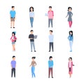 Young Asian Men And Women Icons Set Chinese Or Japanese Male And Female People Wearing Casual Clothes Full Length
