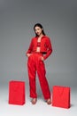 young asian model in red jacket Royalty Free Stock Photo