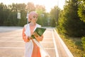 Young asian muslim business woman smiling and holding file document Royalty Free Stock Photo