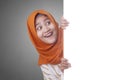 Young Muslim Woman Smiling Behind Blank White Board Royalty Free Stock Photo